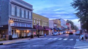 downtown Apex, NC at dusk