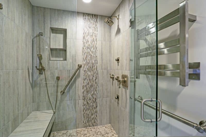 Contemporary bathroom design with walk-in shower