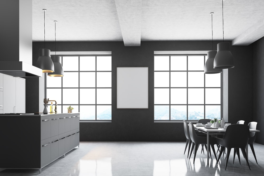 Gray kitchen, square windows, table Window Replacement in Raleigh, NC 6